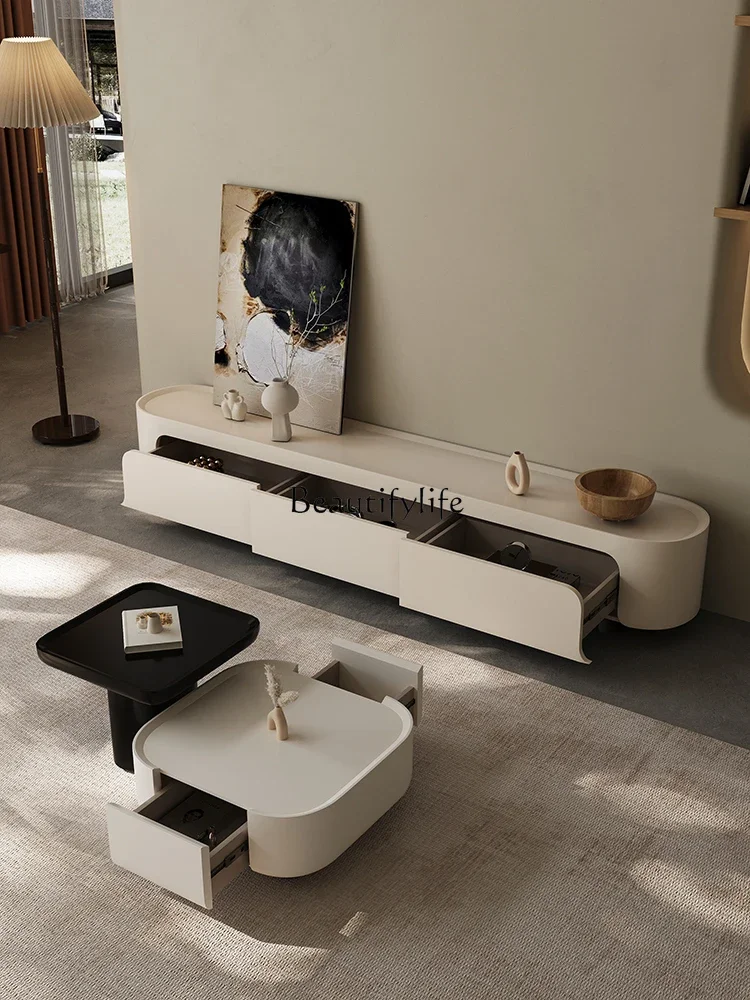 

yj21 Wabi-sabi Cream Style TV Cabinet Modern Minimalist Living Room High-end Lacquer Floor Cabinet