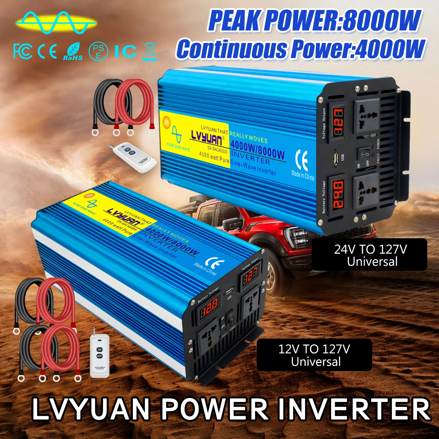 AC127V Pure Sine Wave Power Inverter 4000W/8000W Solar Power Voltage Converter Remote Control Universal Socket