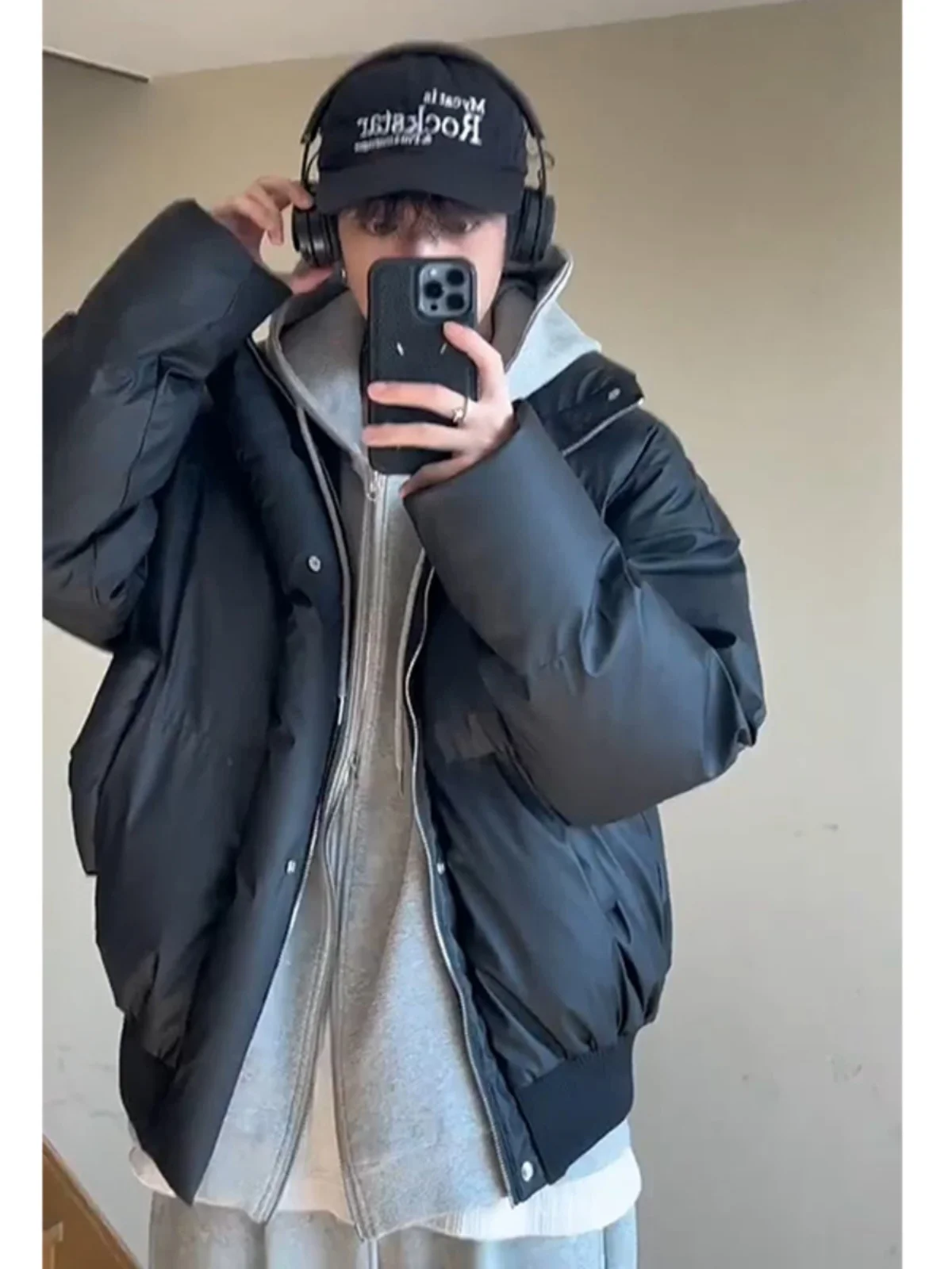 

Thiened Bla Cotton Jaet Men's Autumn Winter Sle Stand Collar Warm Coat ort Loose Fit Youth Casual Faion Outerwear