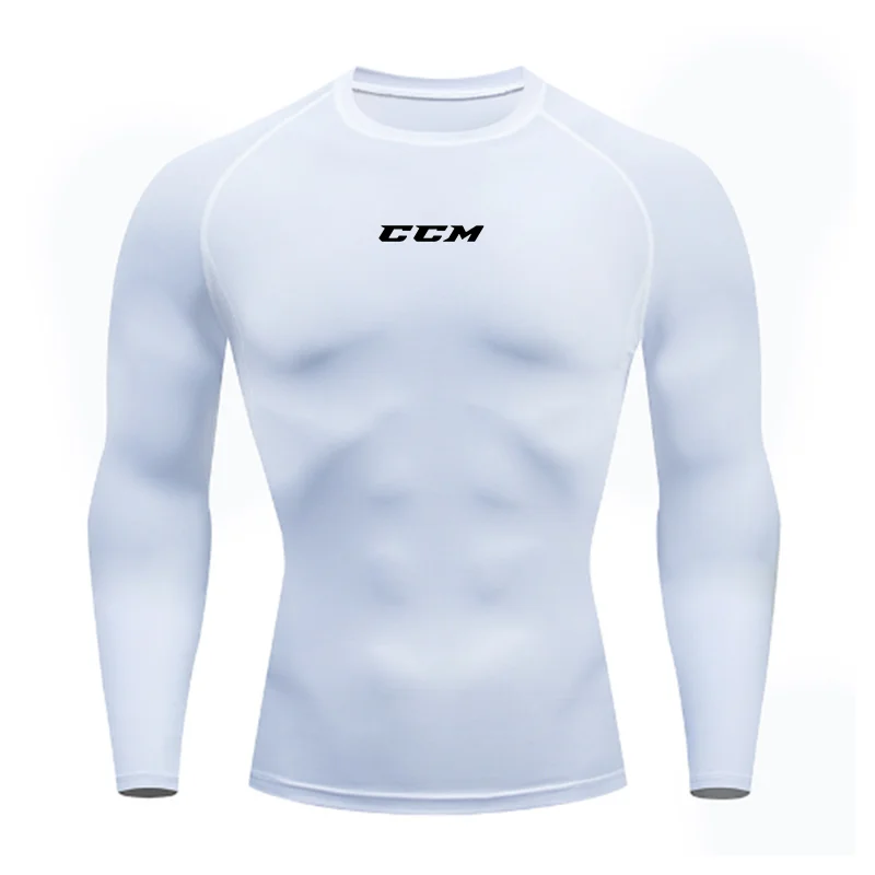 CCM Men Compression Gym T Shirt Short Sleeve Bodybuilding Fitness Top Tee Man Quick Dry Running Sport Long Sleeves Gym Sportswea