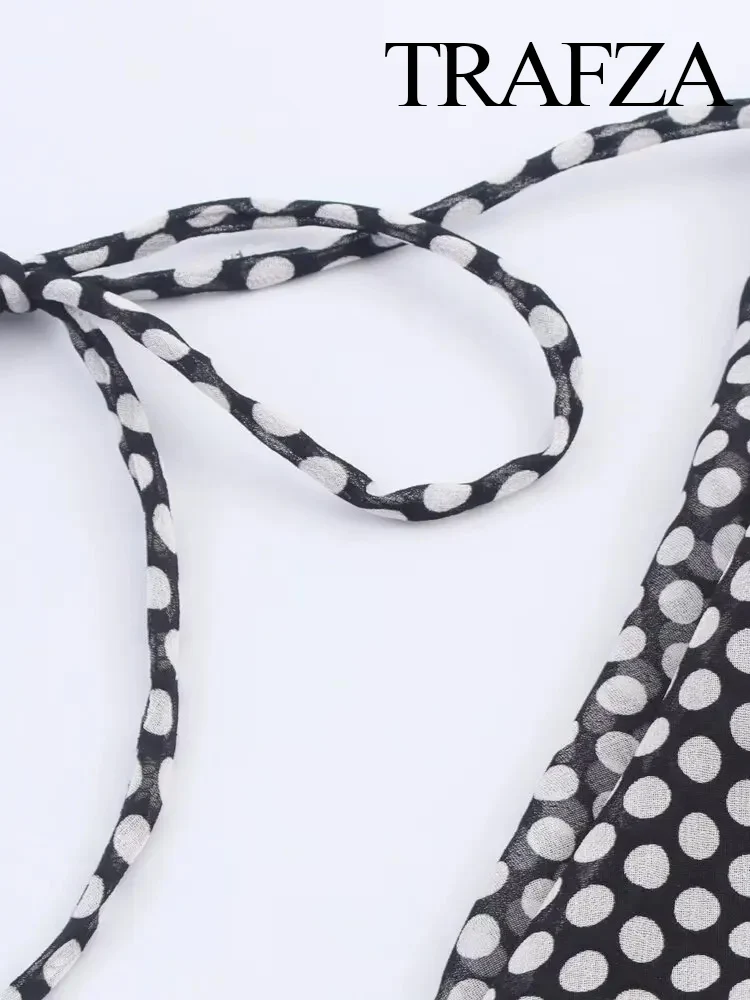 HH 2025 Women Fashion Polka Dot Print Slim High Street Midi Dress Woman Elegant Sleeveless Backless Sexy Party Dress