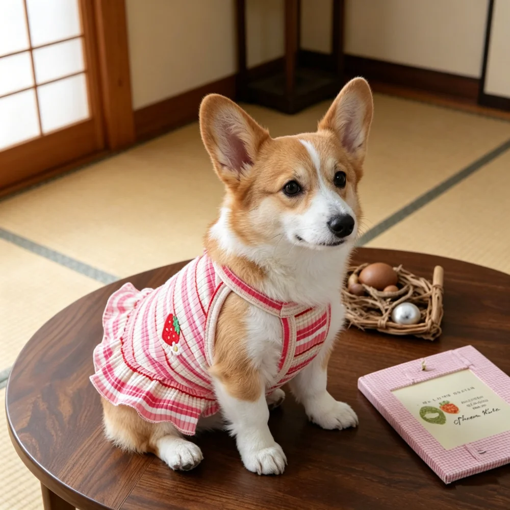 1pc Summer thin pet camisole vest, new embroidered strawberry camisole teddy bear cat camisole skirt view 5