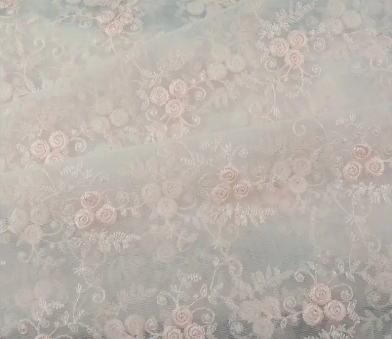 6 colori squisiti Rose leggere tessuto di pizzo Organza ricamato tessuto di pizzo abito da sposa in garza di tulle a rete floreale rosa