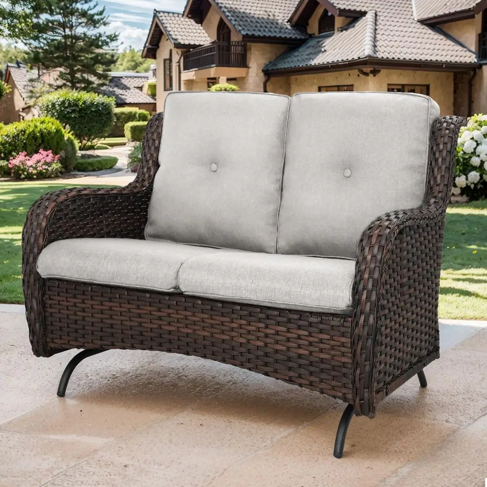 

Loveseat Wicker Loveseat Rattan Glider Sofa with Curved Armrest Thicking Back amp Seat Cushions for Garden Balcony Backyard Bro