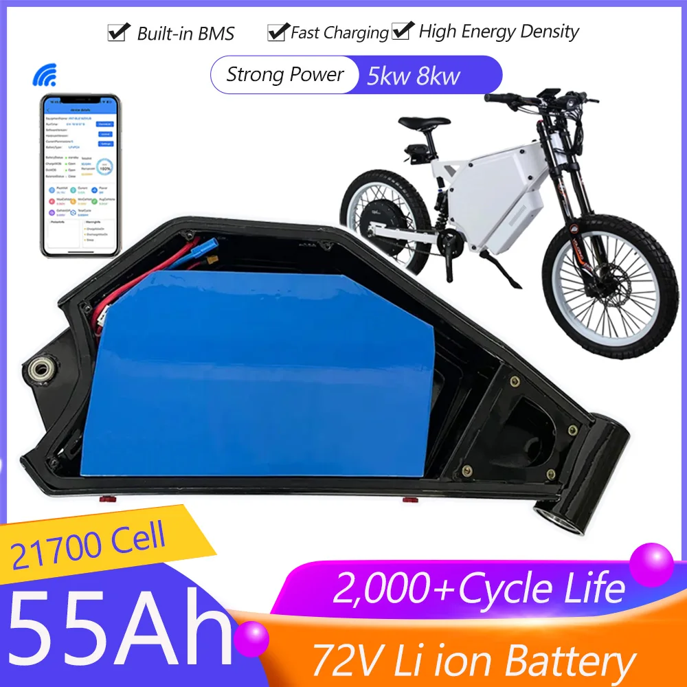 

Lithium Ion Battery Pack 72v 55Ah 50Ah 550A Peak Electric Motorcycle Bike For 5000w 8000w 10kw Electric Scooter E Bike Frame