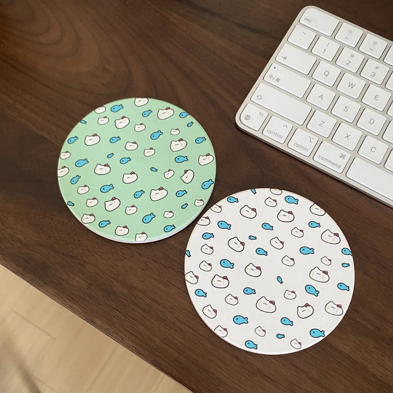 Creative Cute  And Fish Water Absorbent Ceramic Cup Mat round Shape Dining Utensils Cup Coaster