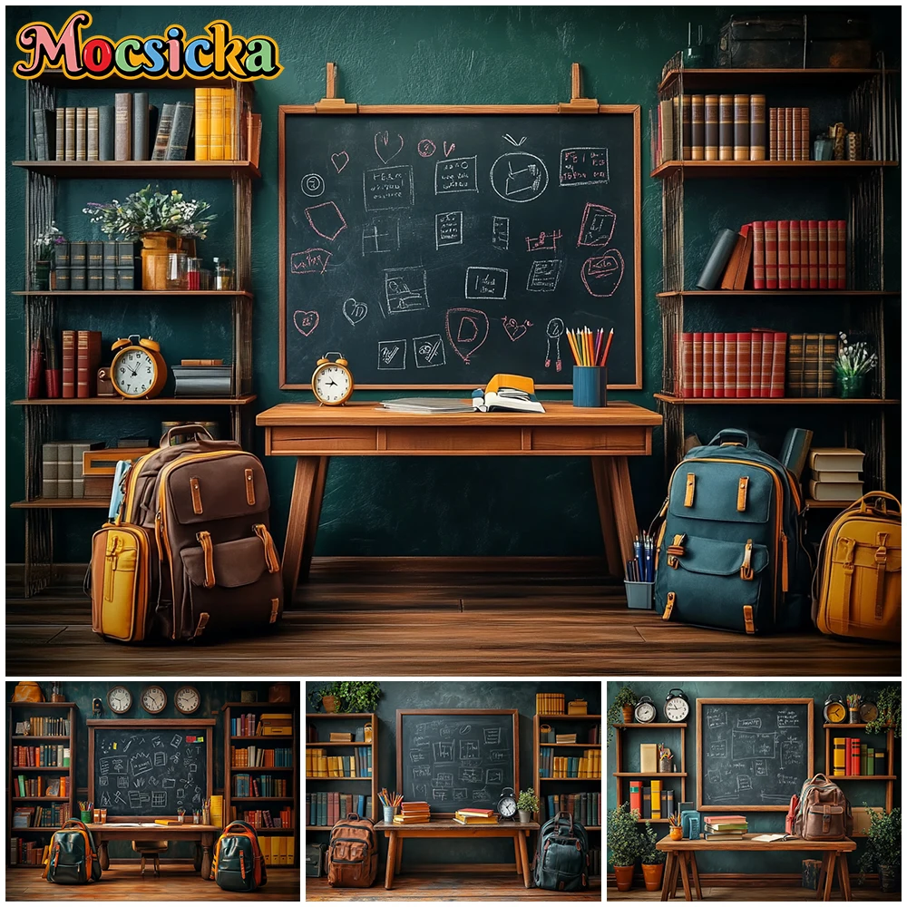 Mocsicka Back To School Backdrop Student Children Graduation Background Photography Blackboard Schoolbag Decorations 2026 Banner
