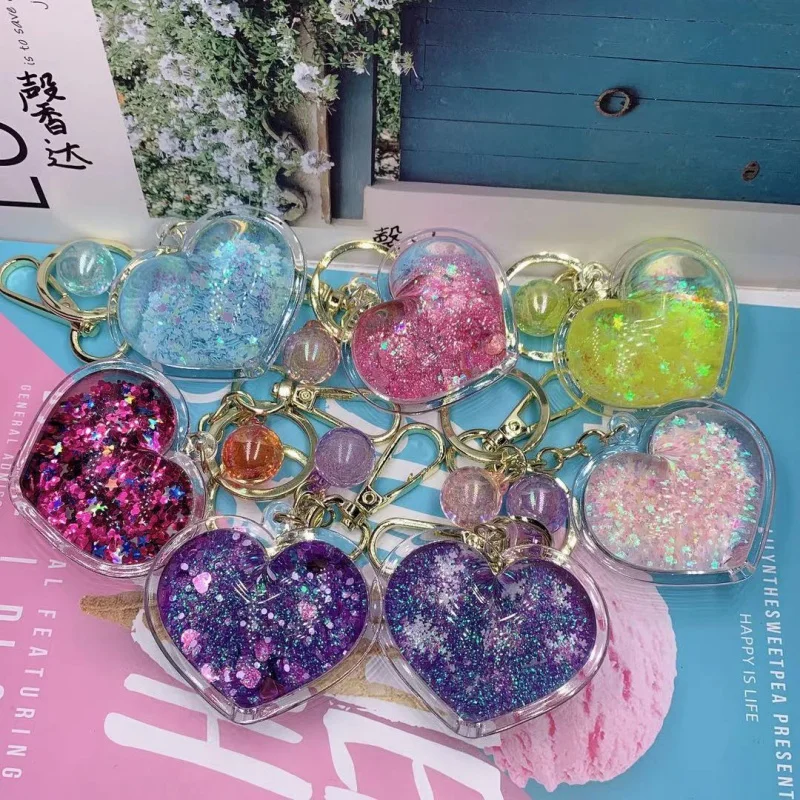 Girly HeartinsOil-Filled Quicksand Liquid Keychain Student Bag Oil Leakage Pendant