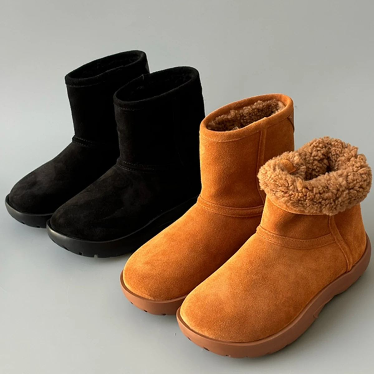 

Dave&Di Minimalist Wool Snow Boots Winter Thick Soled Wool Boots Shoes Women Cow Suede Warm Women's Shoes