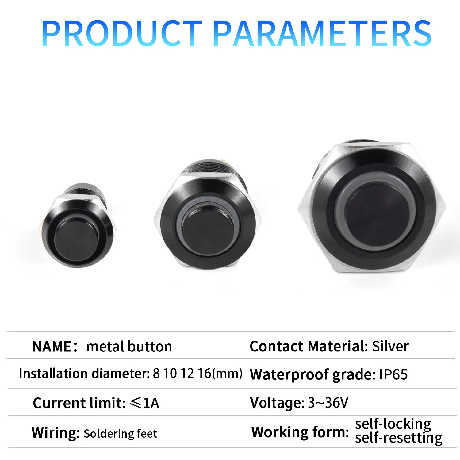 1NO 8/10/12/16MM High head Waterproof Metal Push Button Switch LED Light Self-lock/reset 3/6/12/24/220V  Oxidized blac