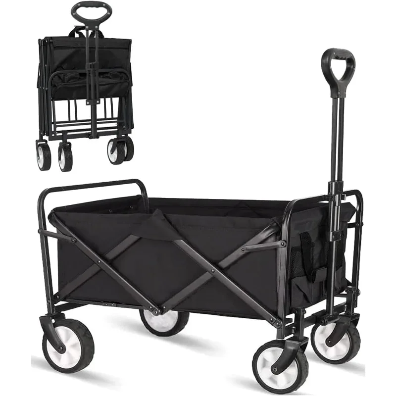 

Collapsible Folding Outdoor Utility Wagon, Beach Wagon Cart with All Terrain Wheels Drink Holders Portable Sports Wagon Camping