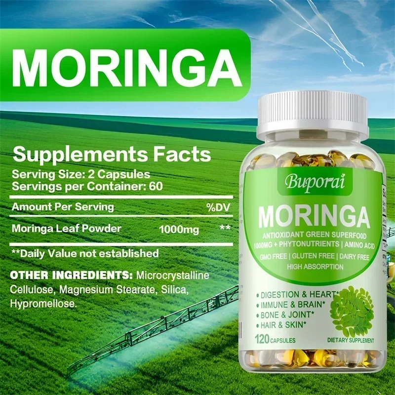Moringa Capsules - Boosts Metabolism, Supports Repair Of Damaged Cells, Improves Mood, Increases Energy And Immune System