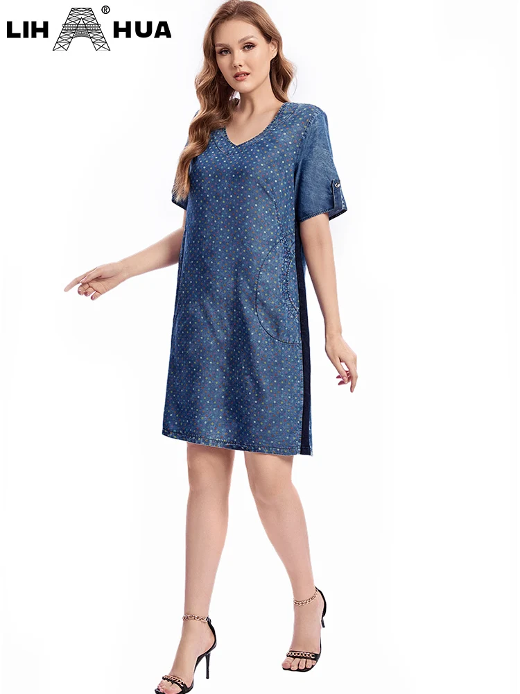 Women\'s Plus Size Denim Dress Summer Chic Elegant Dress For Chubby Women\'s Woven Cotton Dress