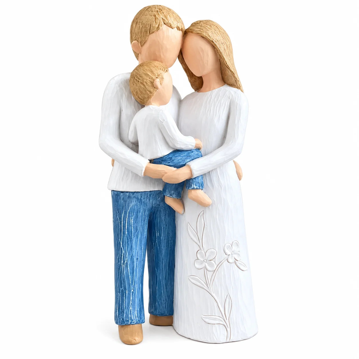 Handmade Resin Family of Three Statue - Touching Sculpture of Parents And Children Gift for Mom And Dad Ideal Home Decor Theme