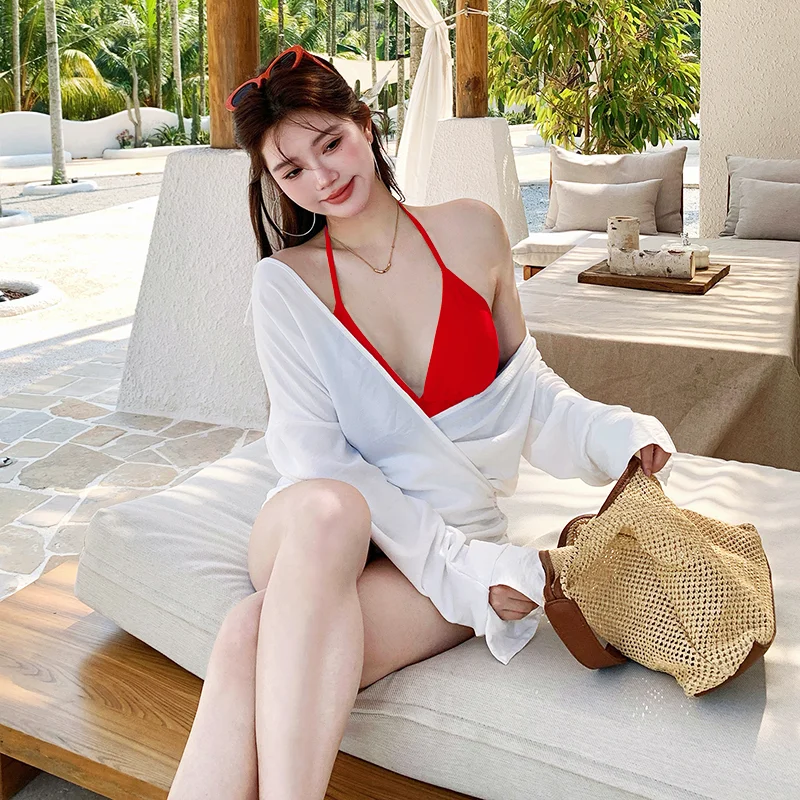 2026 Sexy Women's Suit Bikini Sets Woman Outfits Swimsuits Low Waist 3 Piece Plus Size Cover Ups Beach Halter Bikini Bathing