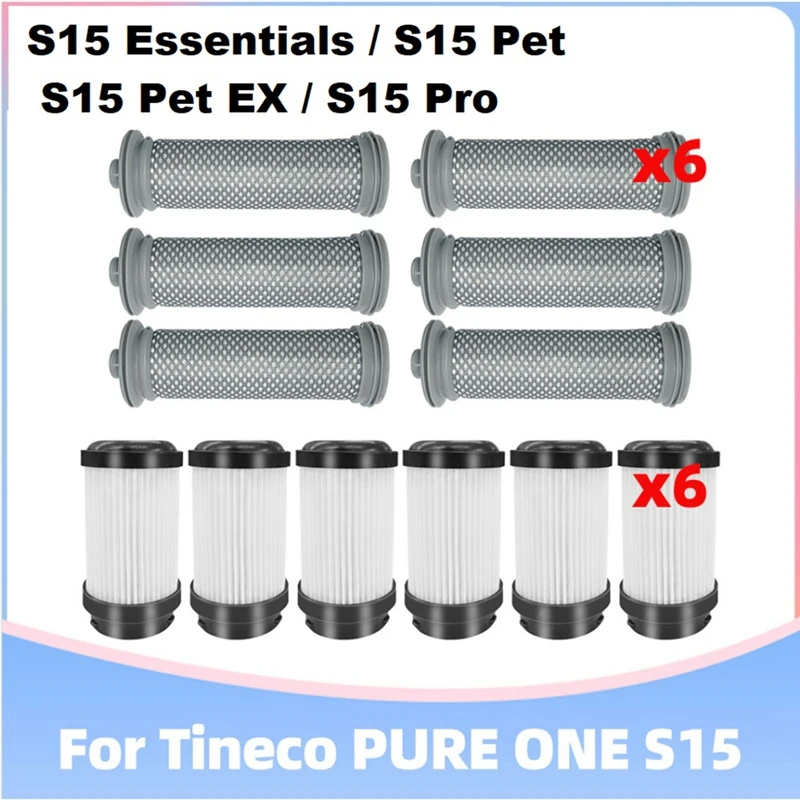 12PCS สําหรับ Tineco PURE ONE S15/S15 Essentials เครื่องดูดฝุ่นไร้สาย Pre Post Filter อะไหล่ทดแทน