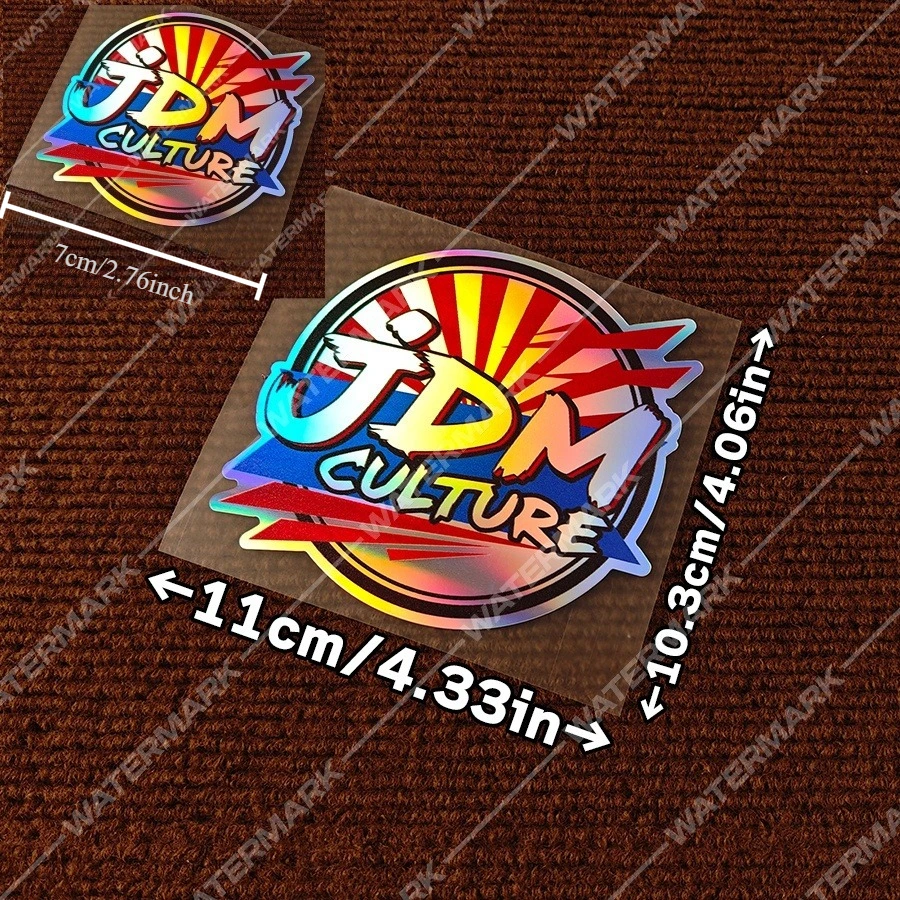 2Pcs/Set Holographic JDM Culture Vinyl Stickers, Waterproof Sunproof Decals for Car Fuel Tank Side Panel Window Body Decor