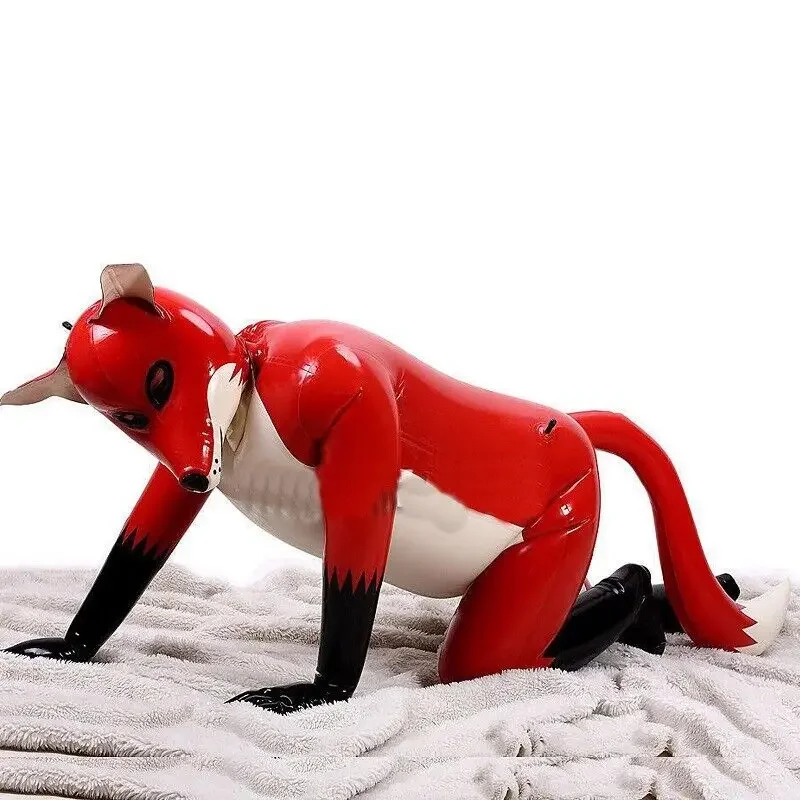 Latex Rubber Red Bodysuit Inflatable Cosplay Fox Catsuit Masquerade 0.4mm S-XXL