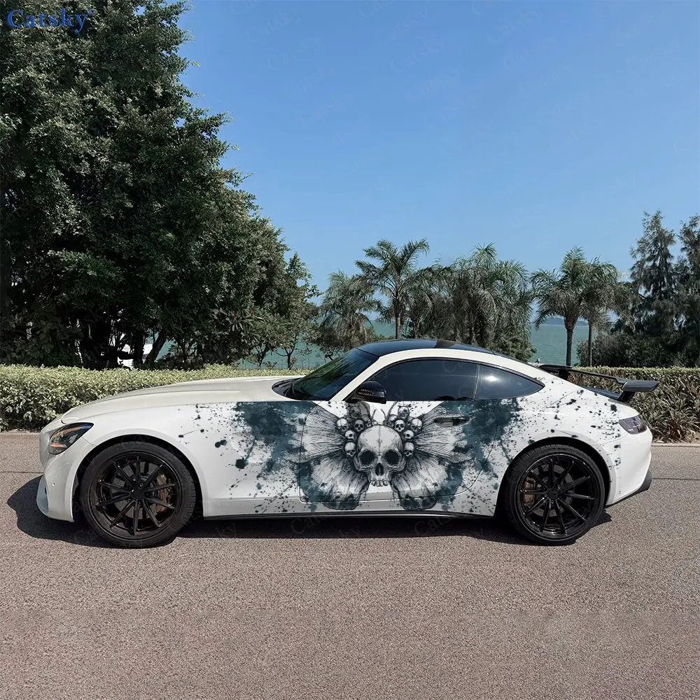 

2pcs Underworld Moth Skull Death, Durable, Fade-resistant, Enhance Vehicle Aesthetics With Bold Artistic Design Car Vinyl Wraps