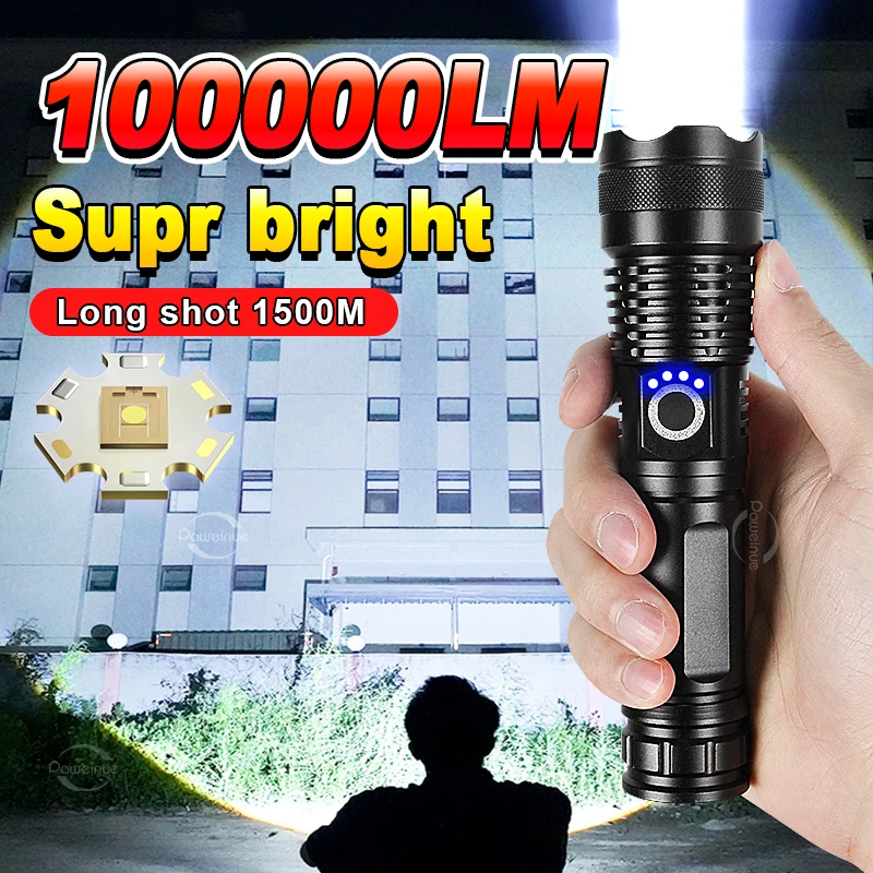 

Very Strong High Power Led Flashlight USB Tactical Flashlight Waterproof Shockproof Torch Super Bright Lantern Zoom Hand Lamp