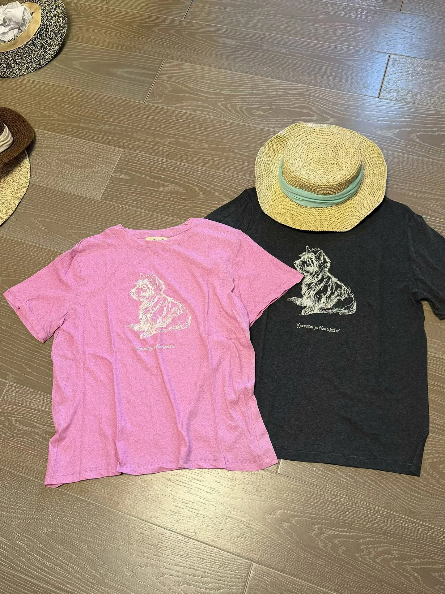 

plus Size Women's Soft Cotton T-Shirt Vintage Style Loose Fit Summer Spring Pink Dark Grey Handwritten Doggies Casual Wear