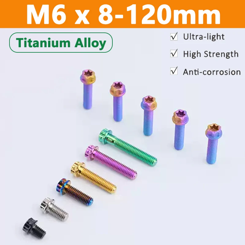 

1pcs Titanium Alloy Bolt M6 Length 8-120mm Torx Head Flange Screw High Strength Motorcycle Screws Gold/Black/Blue/Green/Purple