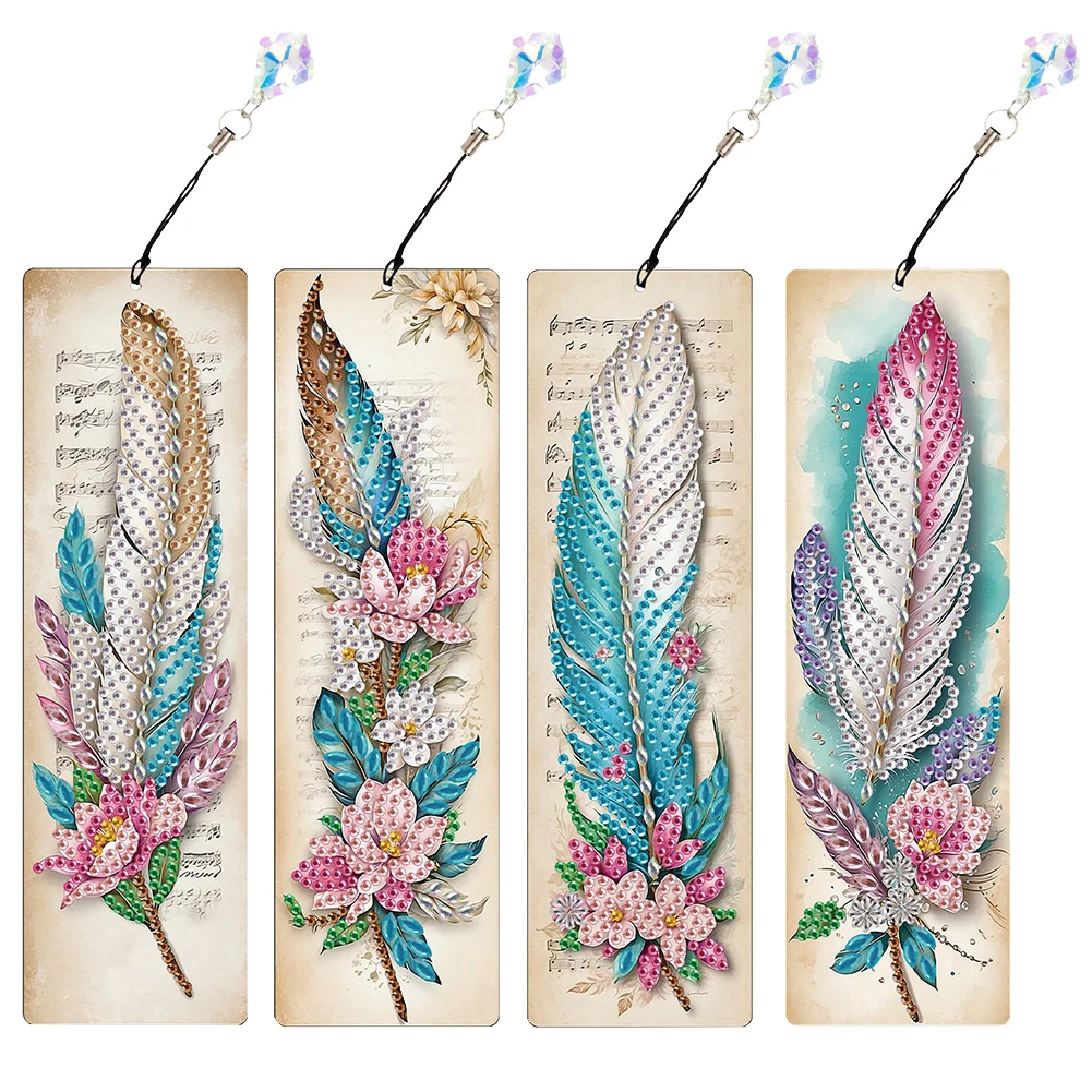 4Pcs Special Shape Flower Puppy Diamond Bookmark Art Projects 5D DIY Diamond Painting Bookmark Diamond Art Bookmark with Pendant