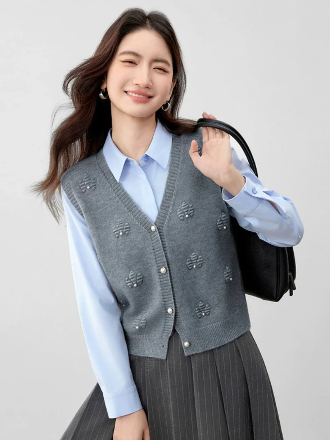 Women's Open Cardigan Vest Knitted Loose Outerwear Fashionable Spring Autumn Layering Style Polyester Acrylic Blend V-neck Si...