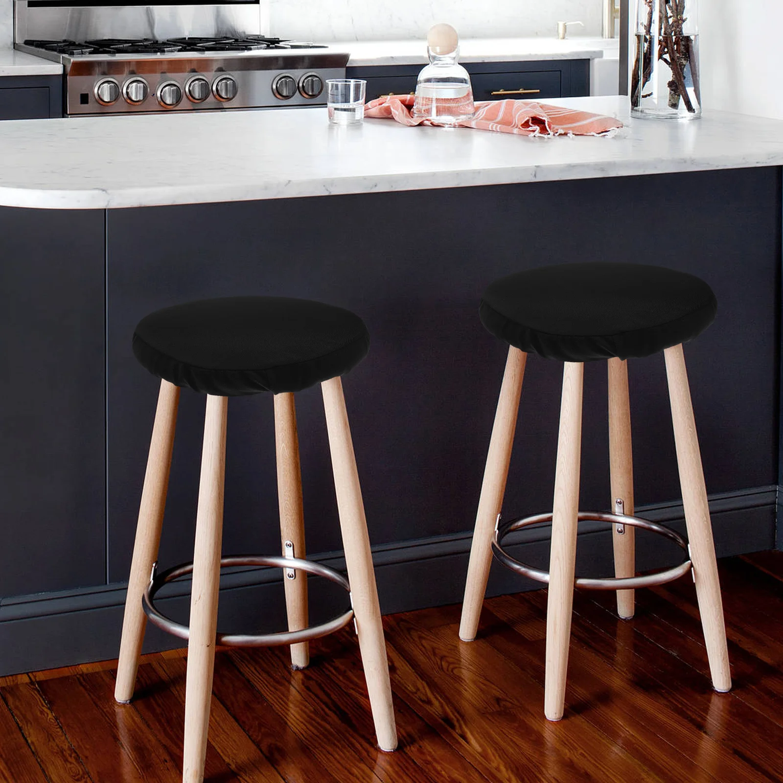 

4pcs Round Stool Covers 30-34Cm Stretchable Elastic Seat Cover Washable Non-Slip For Bar Stools Vanity Chairs Kitchen Furniture