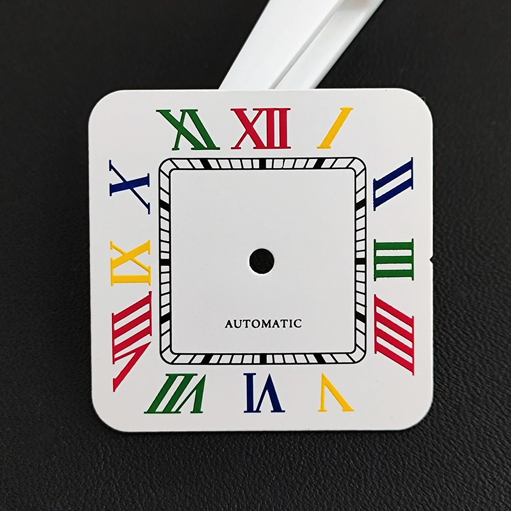27mm Square Watch Dial Colorful Rainbow Roman Numerals No Logo  Dial Fit NH35 NH36 Movement DIY Wrist Watch Modification Parts