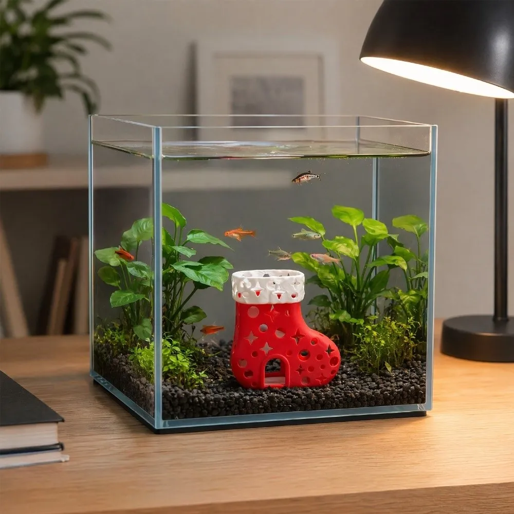 Gothic Style Halloween Bat Fish Tank Cave Plastic Resting Spot Betta Hammock Hollow Structure Breeding House