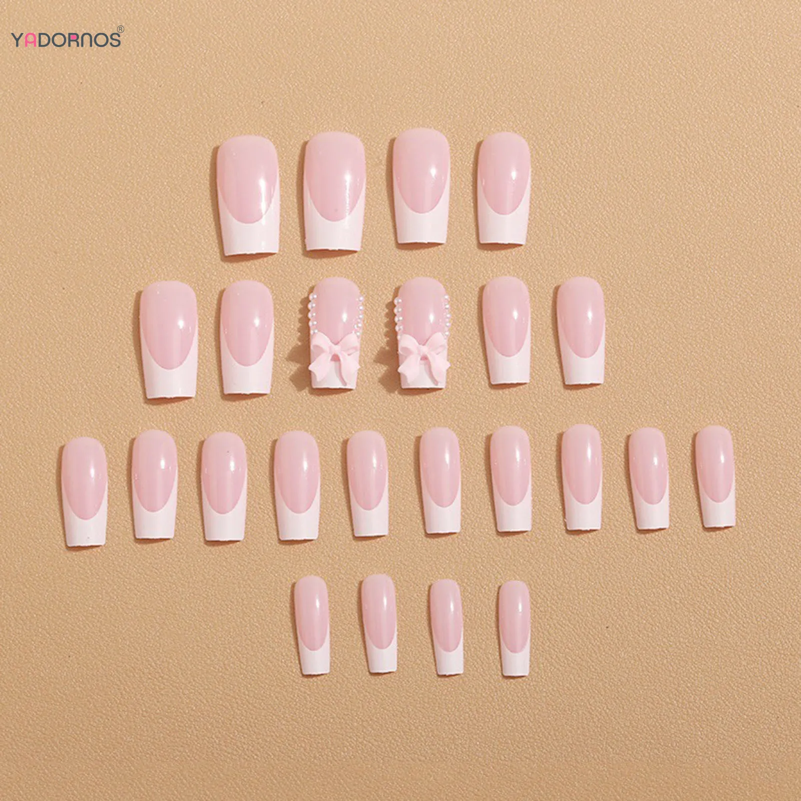 Pink Ballet Press on Nails 3D Bowknot Designs White French Style Fake Nails Women Girls Charms Nails Art KoreaN Fashion Manicure