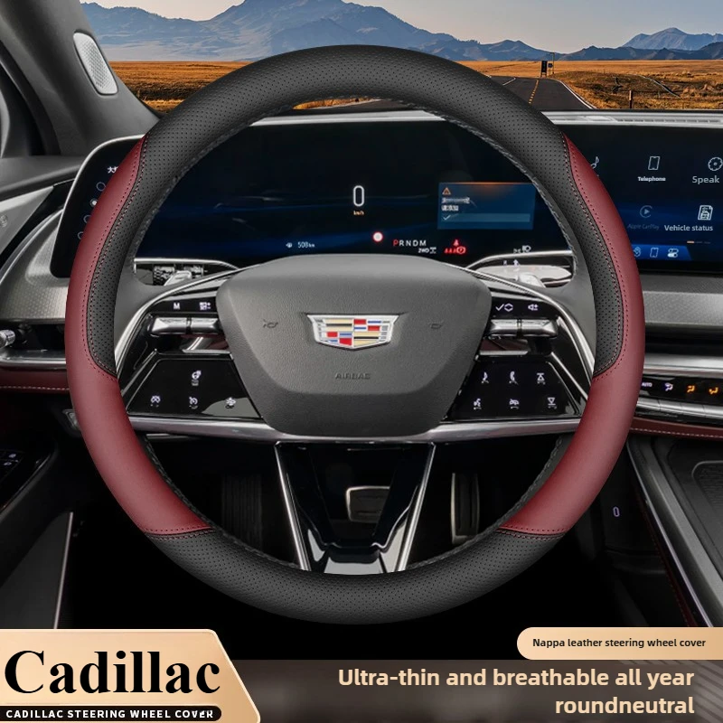 

Leather Car Steering Wheel Cover for Cadillac Escalade Optiq XT6 XT5 XT4 Interior Accessories 2025