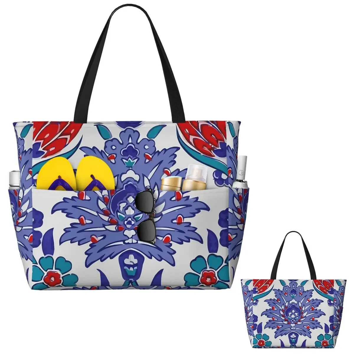 

Oriental Tile Floral Pattern Beach Tote Bag Sport Gym Yoga Duffle Large Tote Bag Women Travel Bag Fitness bag