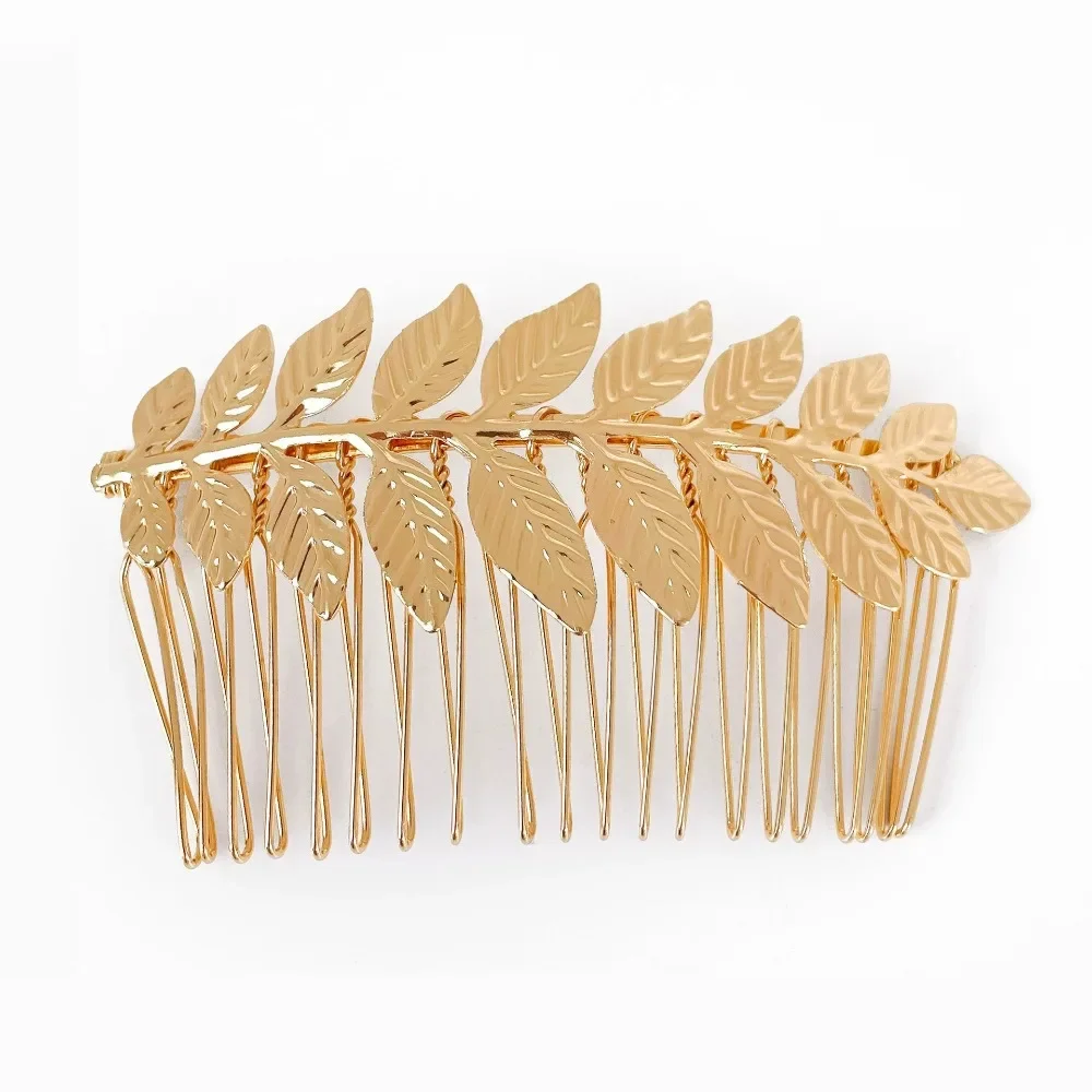 Braut-Haaraccessoires: Griechische goldfarbene Blatt-Stirnbänder für Damen, römische Diadem-Kronen-Tiaras, Kopfschmuck – Detail 13