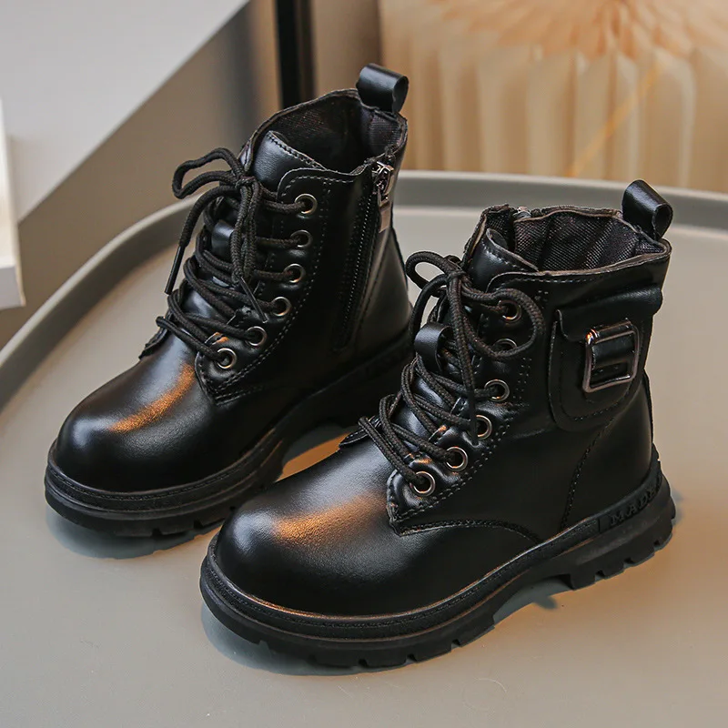 

Autumn Girls Snow Boots Fashion Pu Leather Outdoor Non-slip Kids Causal Shoes Luxury Retro British Style Girls Boots Size 27-37