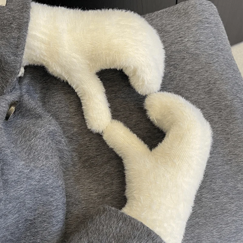 New Women Winter Keep Warm Plus Cashmere Solid Elasticity Soft Full Fingers Mittens Gloves Imitation Rabbit Fur Knitted Cute