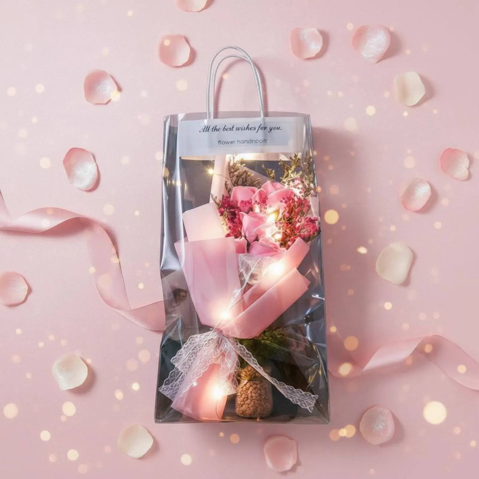 

Soap Flower Arrangement Romantic Handheld Flower Gift Bag House Decoration Long-Lasting Gentle Fragrance for Anniversary