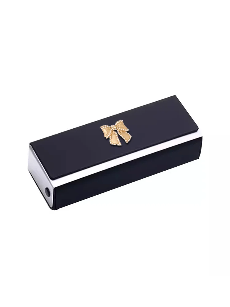 

Retro-Style Myopia Glasses Box Durable Metal for Men Students - Intersecting Lines Pearl Bow Decor