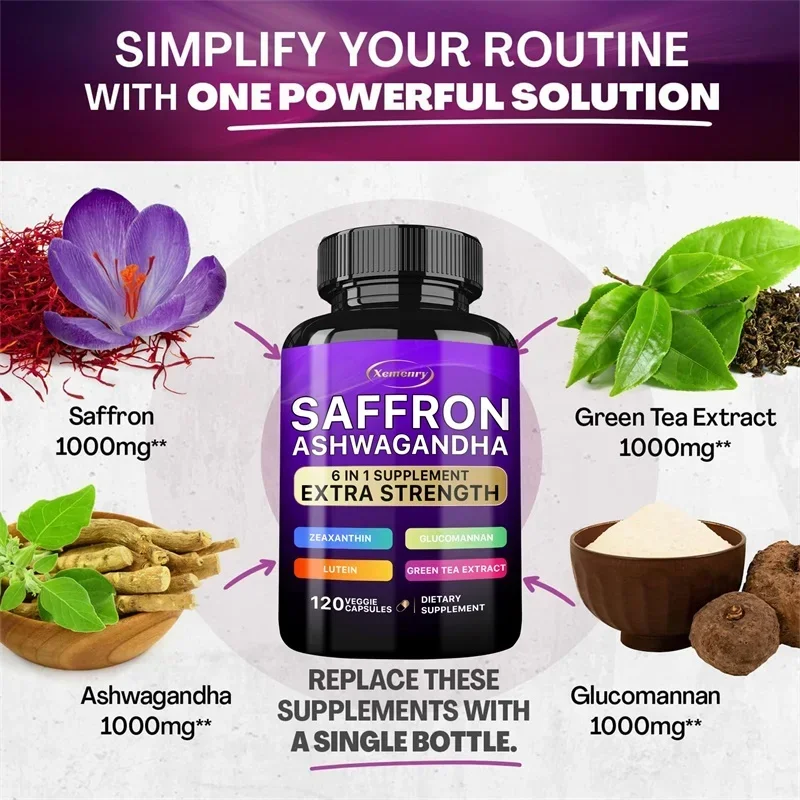 Saffron Supplement Glucomannan Ashwagandha Green Tea Extract Lutein and Zeaxanthin Extract Capsules - Improves Mood and VisionCa - Image 5