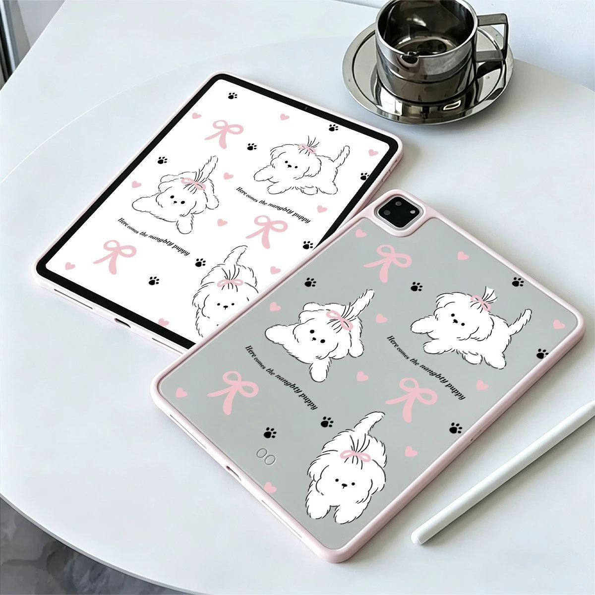 Cute Line Puppy Bow Tablet Case For iPad Pro 11 12.9 13 A16 M2 M4 M3 M5 Shell 9.7 10.2 5/6/7/8/9/10/11th Mini Air 3 4 5 6 Cover