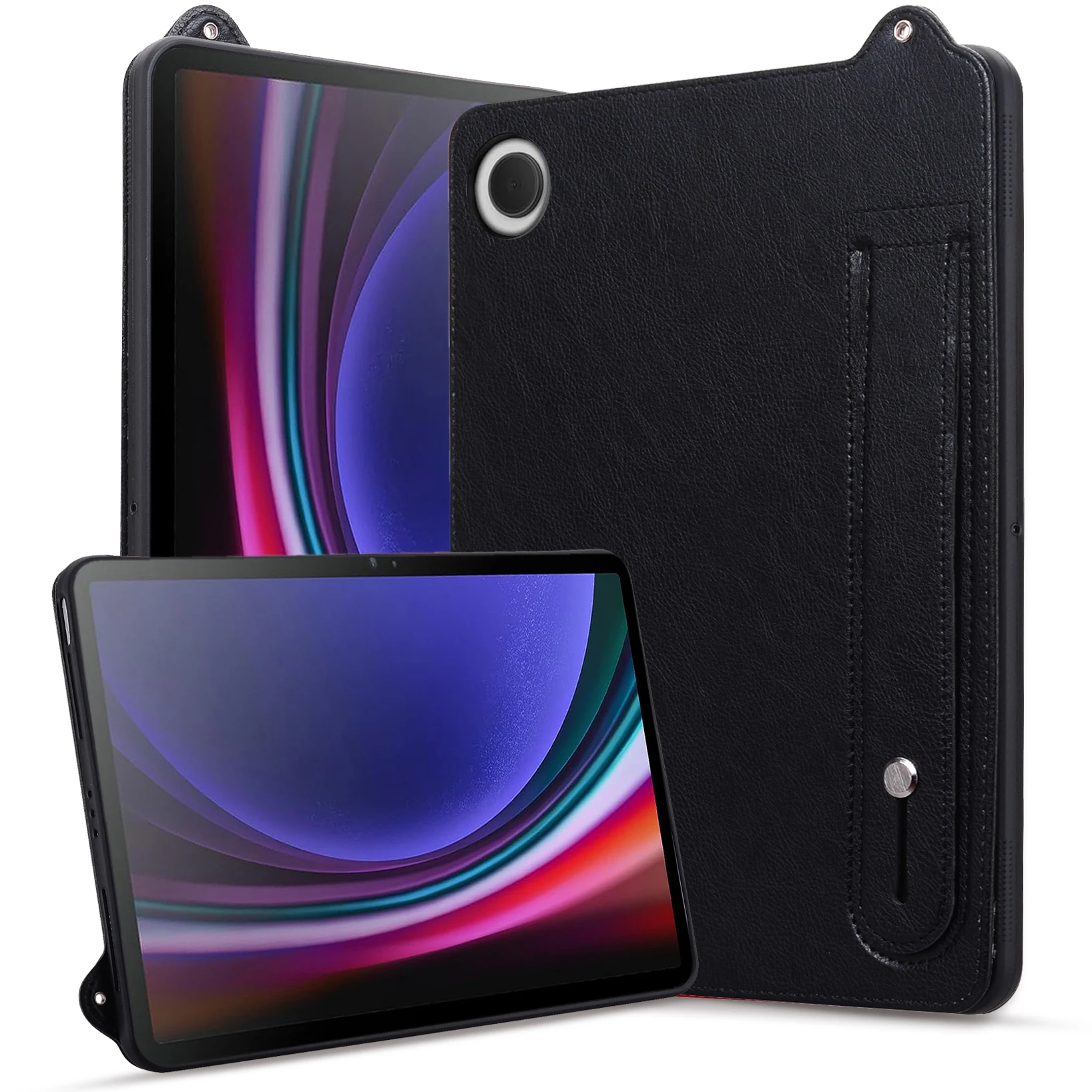 Custodia protettiva per computer in TPU + pelle per Samsung Galaxy Tab A9 WiFi 8.7 "supporto per cinturino da polso antiurto Custodia protettiva per tablet