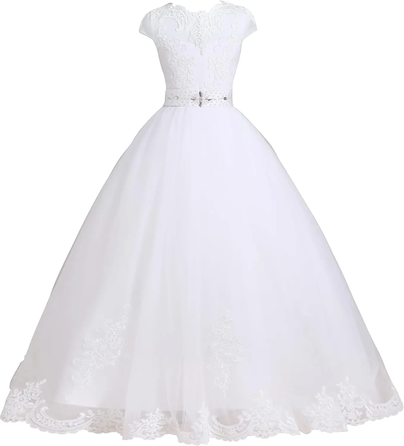 

First Communion Flower Girl Dress Tulle Lace Bridesmaid Pageant Dresses Ball Gown Wedding Party Floor Length princess Gowns