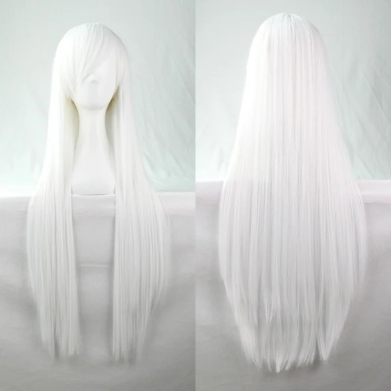 

80cm Straight Sleek Long Full Hair Wigs Side Bangs Universal Headgear Anim White