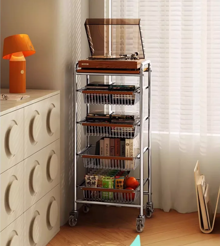 Trolley living room mobile snack storage rack Home retro kitchen vegetable wall shelf shelf shelf ground