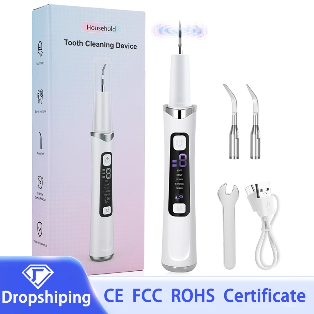 Ultrasonic Tooth Cleaner With 5 LED Light Modes Dental Scaler Calculus Remover Stain Plaque Tartar Removal Teeth Cleaning Tools