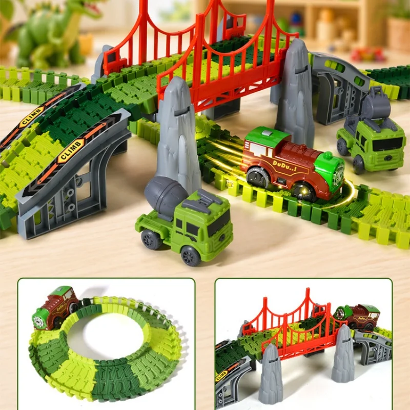 diy Multi-layers Parking Lot Race Track Set Dinosaur World Racing Car Track Set Climbing Flexible Rail Car Puzzle Toys