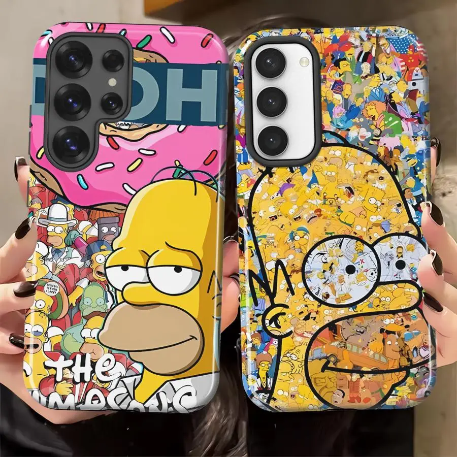 Capa de Telefone para Samsung Galaxy S26 A16 S25Ultra S24 Ultra A36 S23Ultra A56 S20 FE A26 S23 Capa Macia The Simpsons Homer Fofo