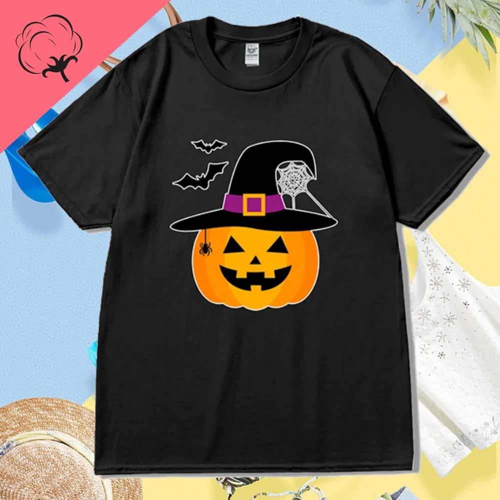 Hallowmas Cartoon Pumpkin Lamp Ghost Trick or Treat Cotton Couple Clothes Tshirt Hip Hop Y2k Streetwear Fashion Casual Man Tees