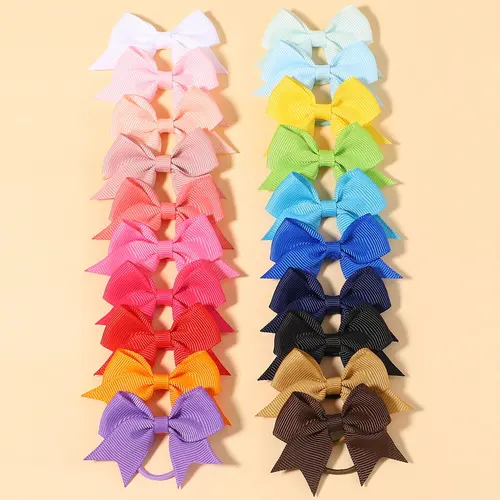 Imagen 2 del producto 10/20 piezas lazos de cinta de grogrén lazos elásticos para el cabello bandas para el cabello para niñas encantadoras bandas de goma coleteros accesorios para el cabello
